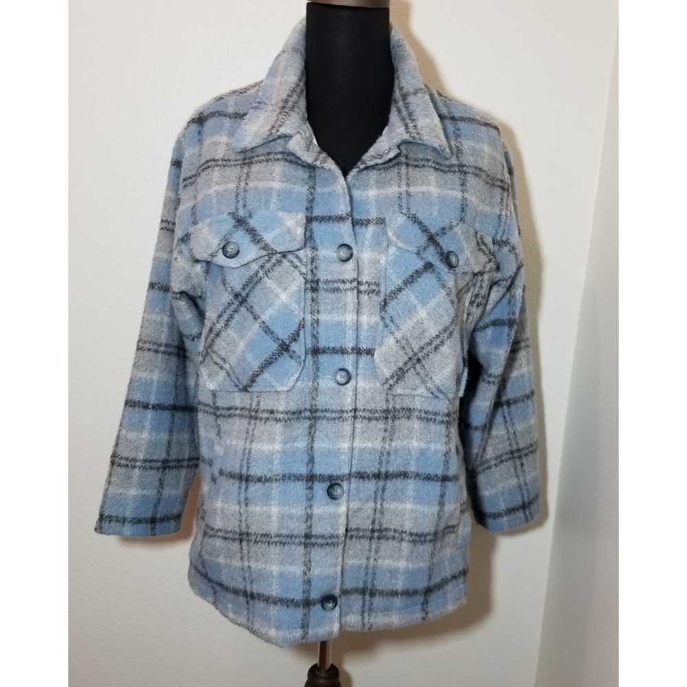 Jade & Ivory Womens XL Blue Wool Plaid Shacket Grunge Cabin Lodge Street Retro